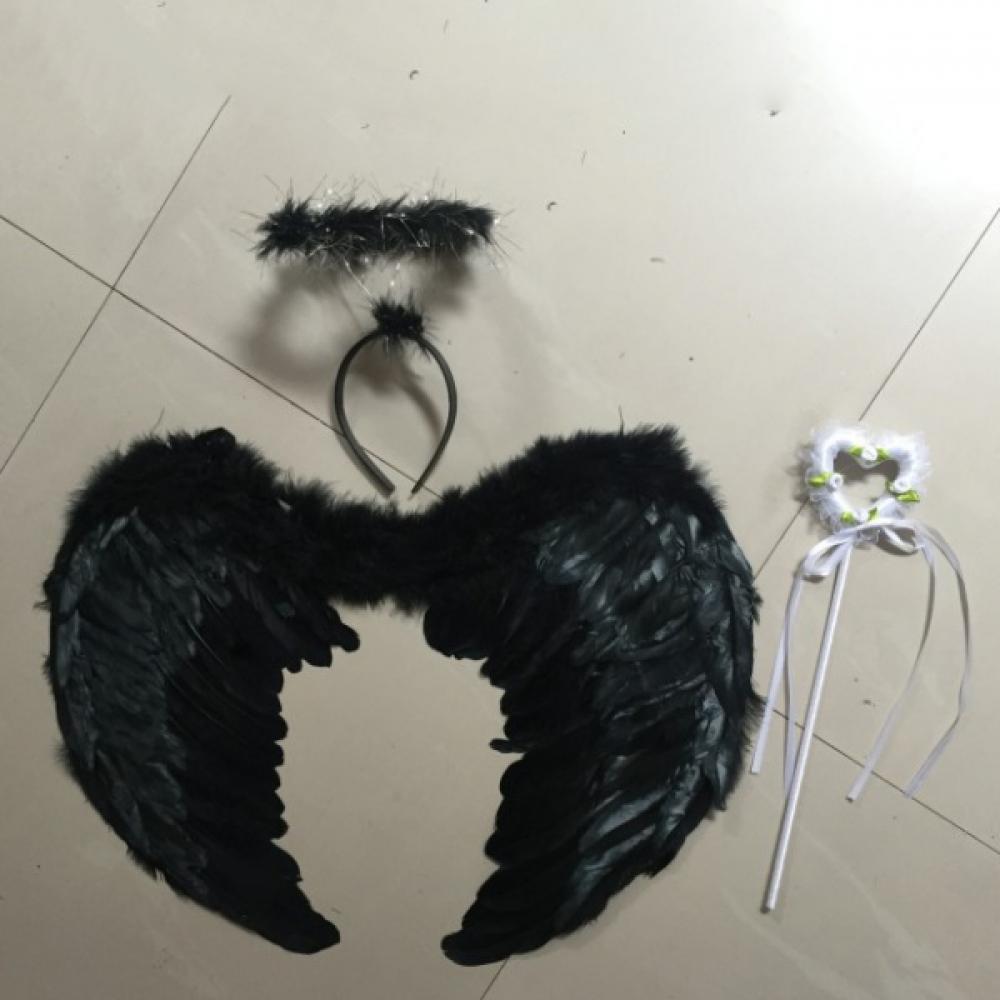 Feather Angel Fairy Wings Wand Halo 3Pcs Set Halloween Party Fancy Dress Costume
